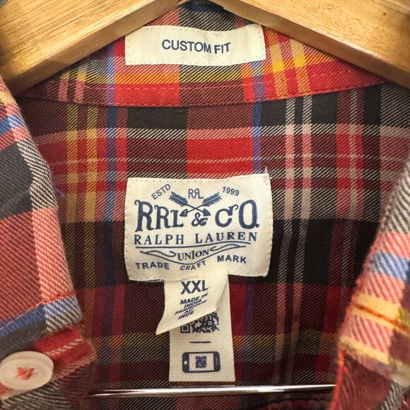 RRL Ralph Lauren Plaid Button-Down Shirt – Red Tartan Custom Fit, XXL - Picture 6 of 8